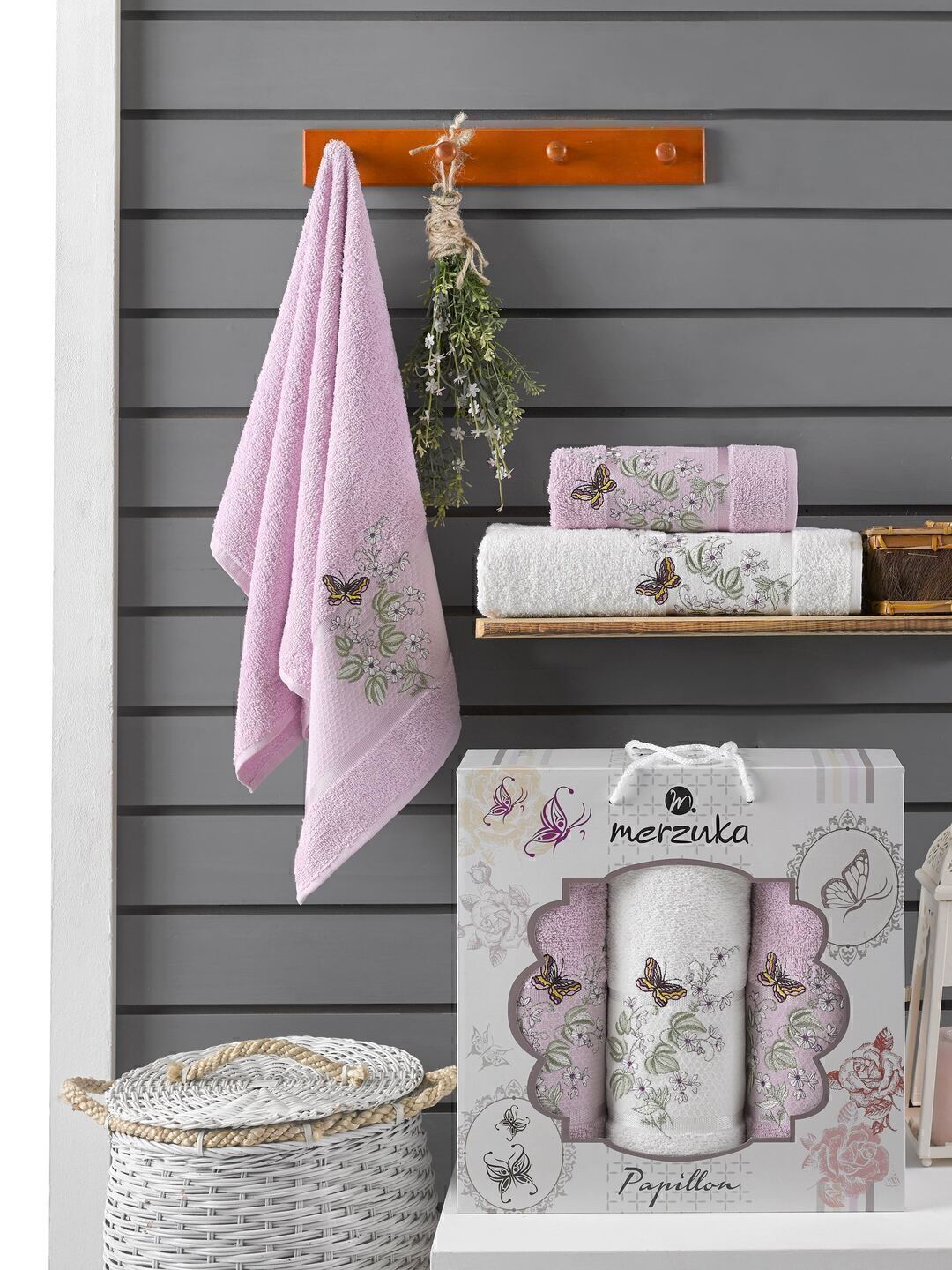 Набор полотенец махровых Papillon Merzuka <3 предмета 50*90-2шт+70*140, сиреневый> (арт.10169,10170)